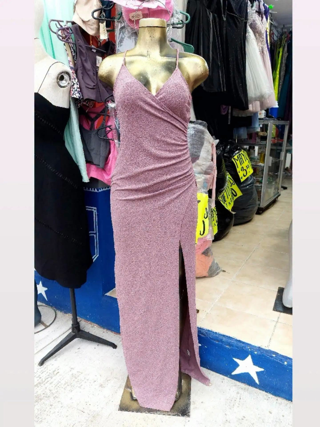 Vestido palo de rosa brilloso
