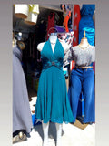 Vestido verde petroleo con apliacion de flor