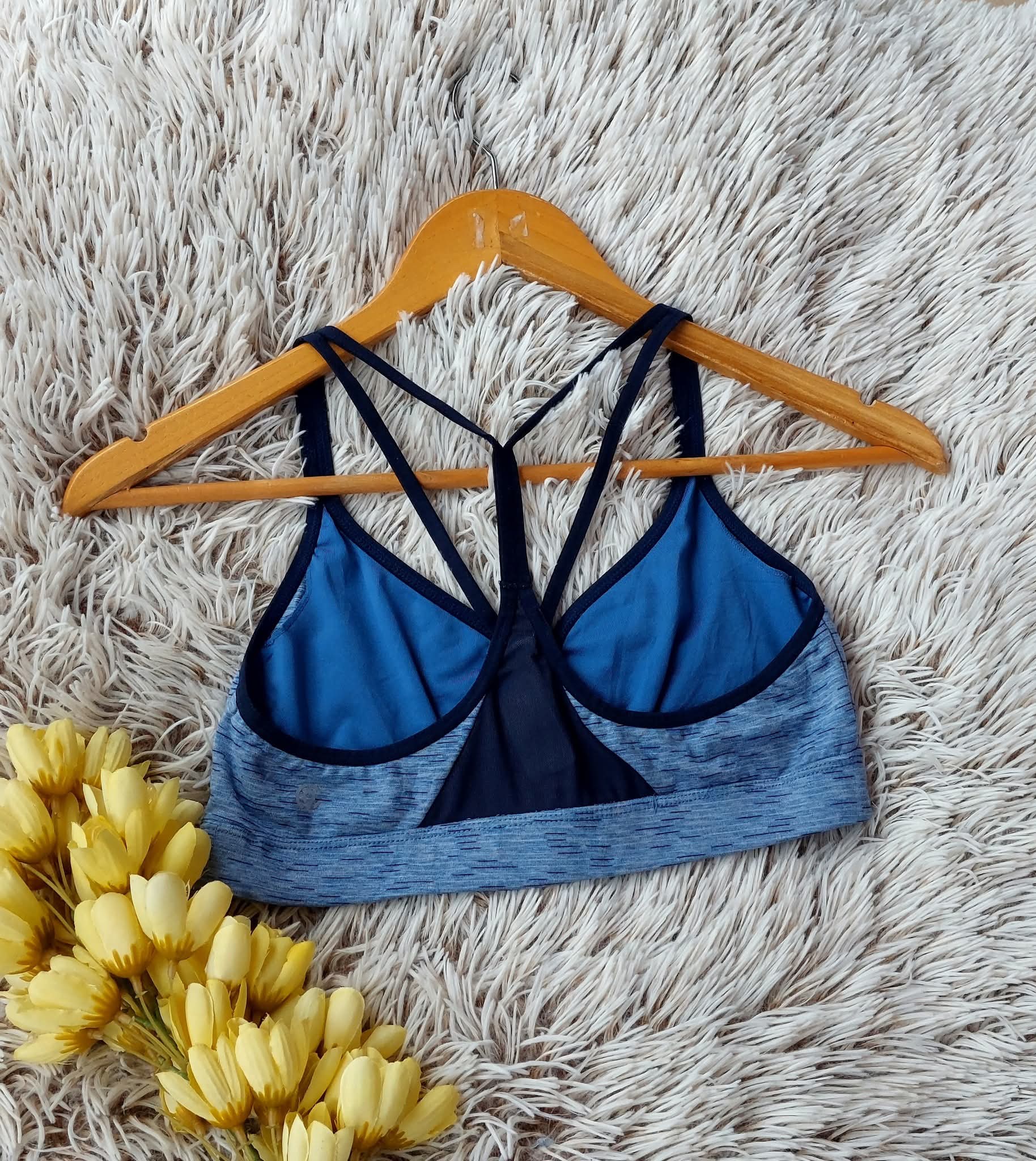TOP AZUL MATIZADO CON TIRANTES AZUL MARINO