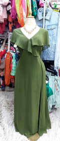 Vestido verde oliva manga corta