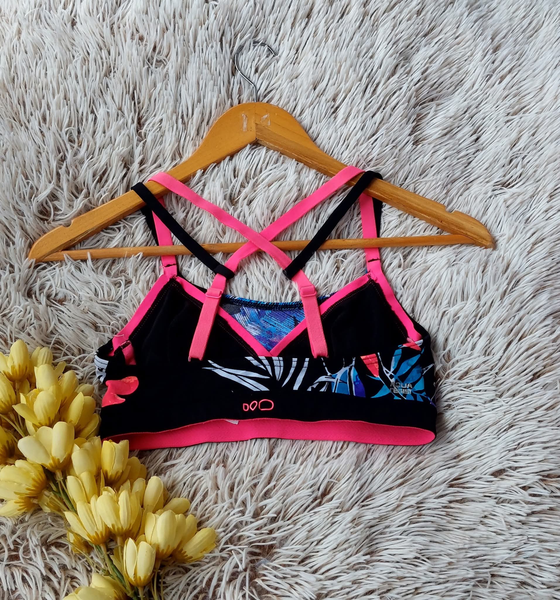 TOP NEGRO CON ESTAMPADO FLORES,CON TOP TRANSPARENTE INTERIOR