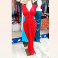 Vestido rojo, con manga corta y olanes